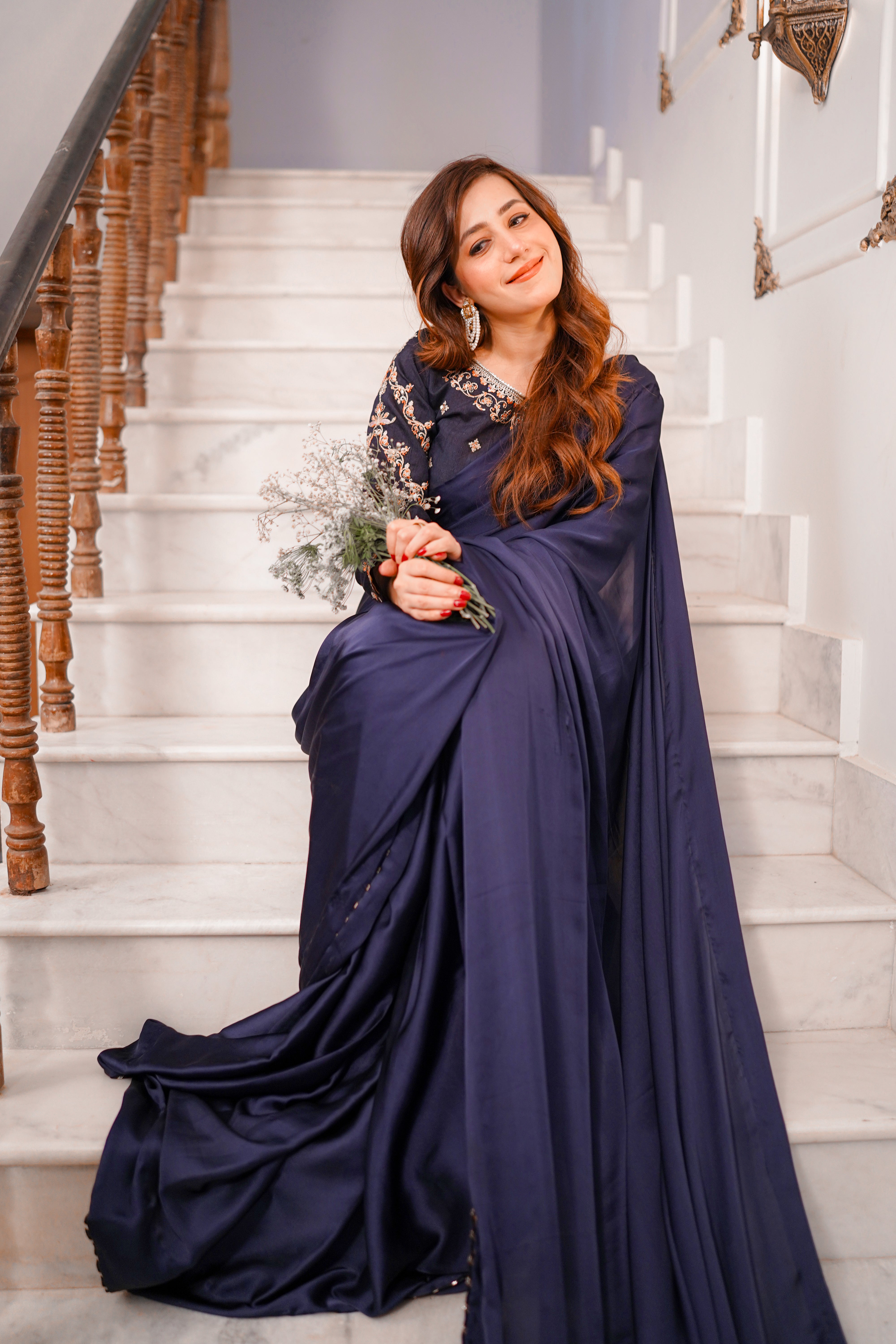 Womens Blue Silk Stylish Saree