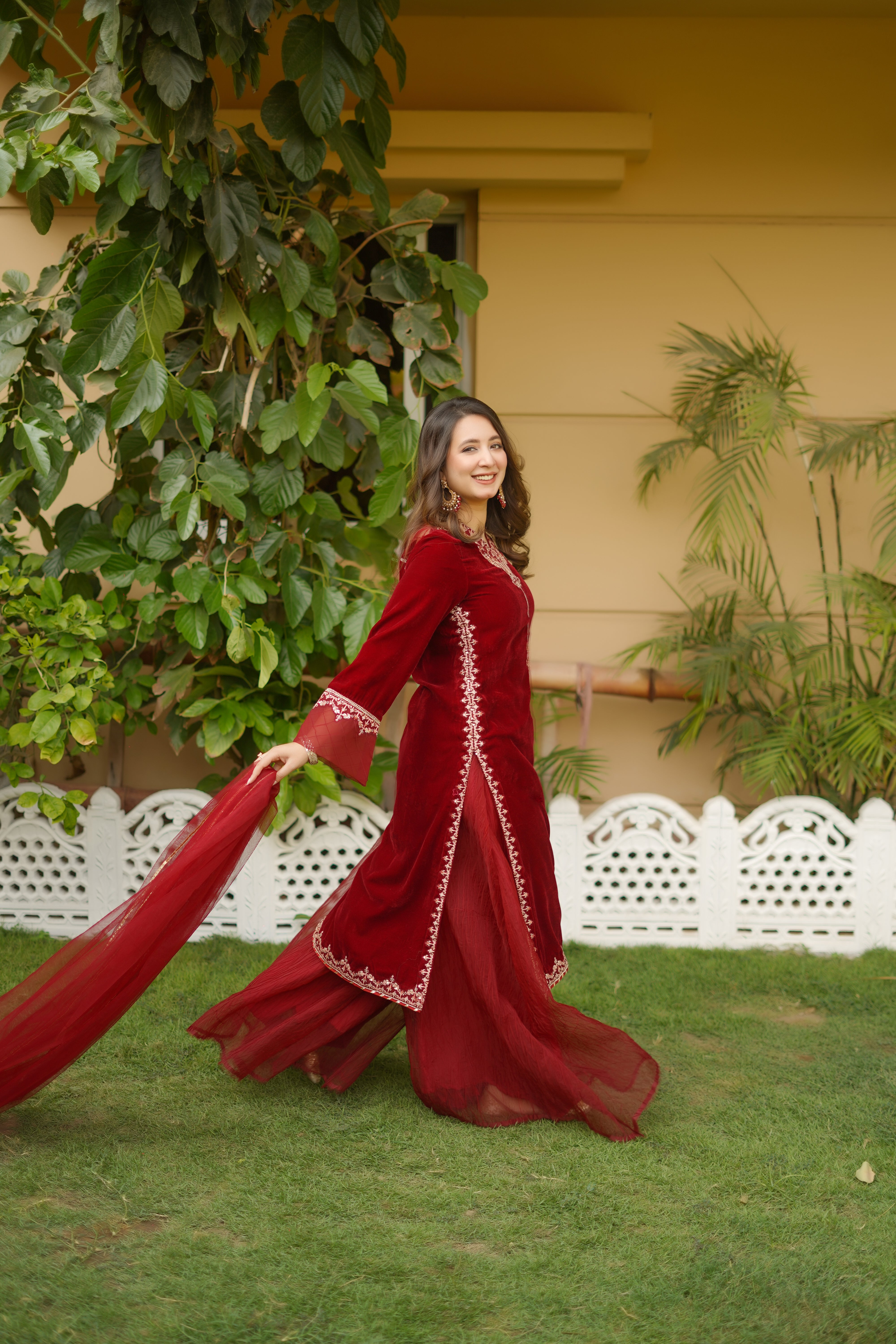 GULNAAR 3PC Velvet Red Suit for Sale